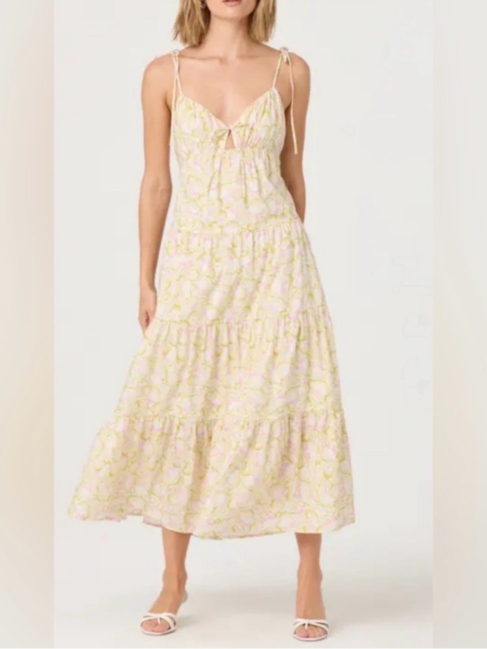 NWOT ASTR Yellow & Pink Floral Tie-Front Maxi Dress